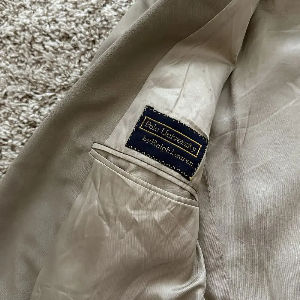Vintage Polo University Club Ralph Lauren Blazer Suit Jacket Size 36 Beige Tan